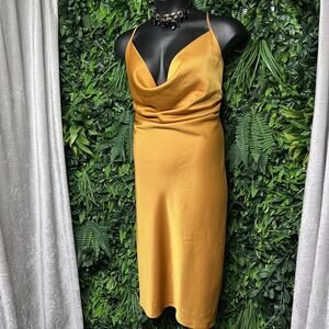 SACHIN & BABI Dress Women 26W Gold Cali Cowl‎ Neck Sheath Satin Sleeveless 2800